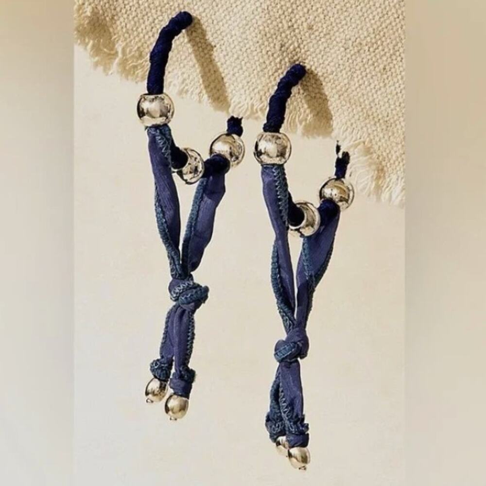Free People | NWOT | Lingering Love Hoop Earrings | Navy Blue | MSRP $38